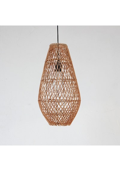 Bohem Etnik Doğal Hasır Doğal Rafya Bambu & Rattan Handmade Dekoratif Sarkıt Saçaklı Avize 26x65 Cm-9081498449442 Kahverengi