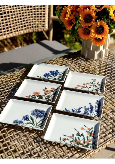 Porland Flower Garden 6 Kişilik Kare Pasta Tabağı 18x13cm 04ppo000225 Çok Renkli