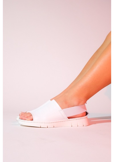 Luvishoes Londoi Beyaz Cilt Hakiki Deri Lastikli Kadın Sandalet Beyaz