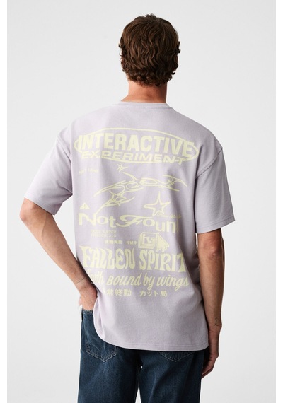 Grımelange Lorenno Erkek Göğüs Baskılı %100 Organik Pamuklu Bisiklet Yaka Lila T-shirt Lila