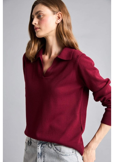 Defacto Regular Fıt Polo Yaka Kazak F0405ax26wnbr330 Bordo-br330