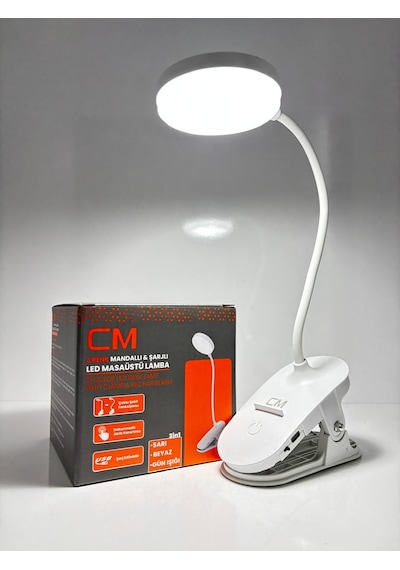 Cm 3 Işık Modlu Led Masa Lambası Mandallı, Usb Şarjlı, Taşınabilir Beyaz