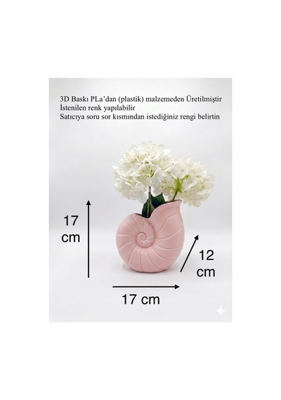 3d Tasarım Deniz Kabuğu Vazo - Dekoratif Modern Saksı Ve Estetik Obje 17 Cm Pembe