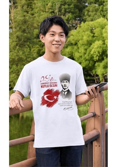 Alpşan Ticaret 29 Ekim Tişört 101. Yıl Tişört Cumhuriyet Bayramı T-shirt Beyaz