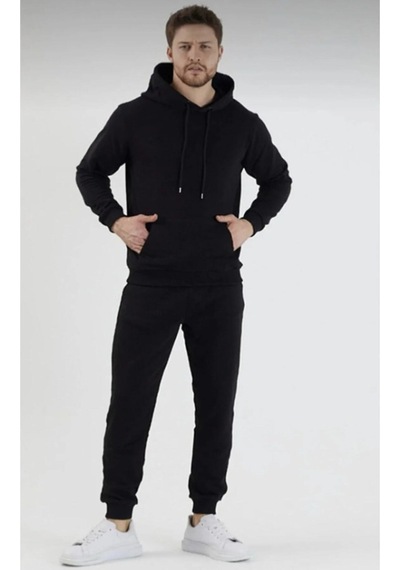 Hırsch Kapüşonlu Siyah Eşofman Takımı Unisex Oversize 2 Iplik Siyah