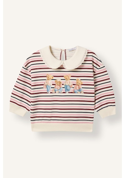 Defacto Bebe Yaka Çizgili Ayıcık Baskılı Sweatshirt Kız Bebek I7726a526wner98 Ekru-er98