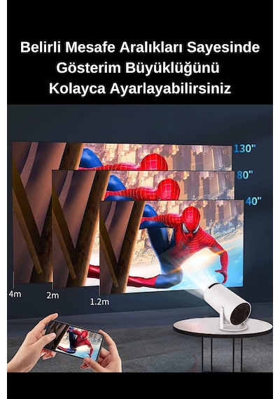 Wearfitpro HY300 720P Android Wireless Bluetooth Destekli 180 Derece Dönebilen Projeksiyon Cihazı Beyaz