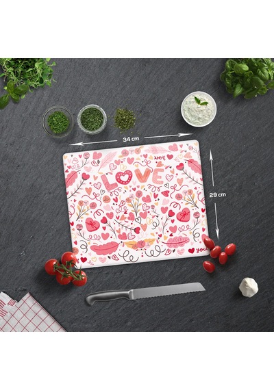 Decorita Cam Kesme Tahtası |Love - Renkli|29cm x 34cm