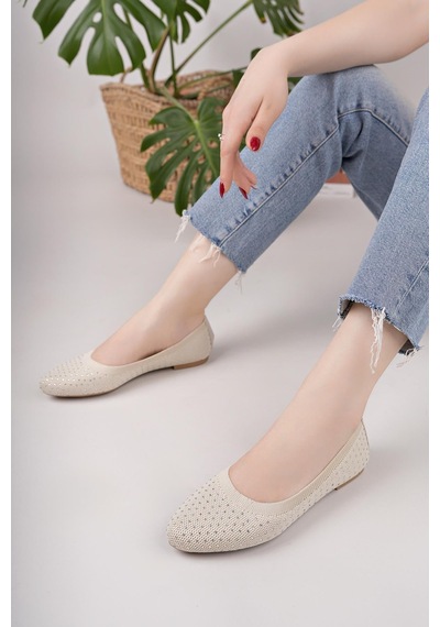 Nesilshoes Nesil Shoes Sdf 243 Ten Triko Taşlı Kadın Babet