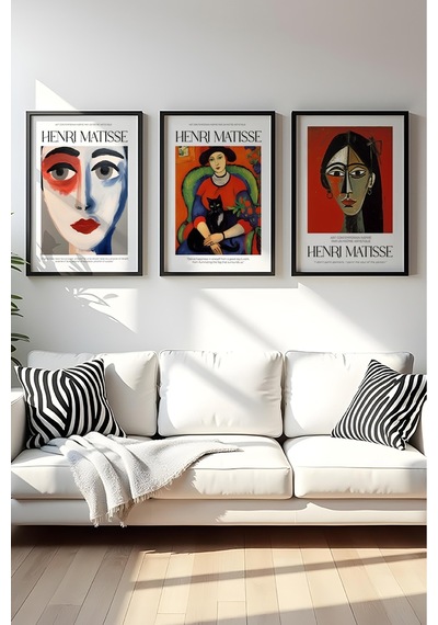 Huhuli Ahşap Siyah Çerçeveli Henri Matisse Tablo Seti Huhu538