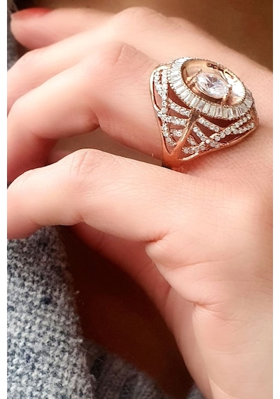 Zirkon Taşlı 925 Ayar Gümüş Rose Tasarım Yüzük 18