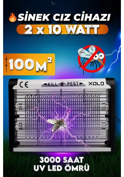 Elektrikli Sinek Öldürücü 2x10 Watt Sinek Kapanı 100 Metrekare Uv Sinek Tuzağı