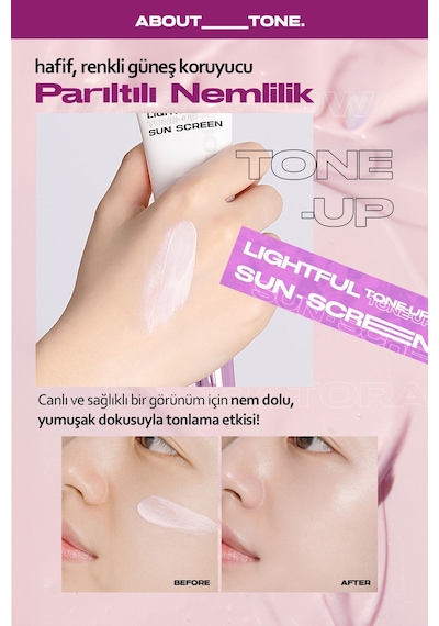 About Tone Şeftali Pembe Aydınlatıcı Ton Eşitleyici Vegan Güneş Kremi ABOUT TONE Lightful Toneup SunScreen 50ml