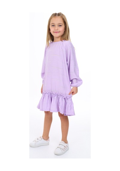 Toontoy Kız Çocuk Reglan Kol Fırfır Büzgülü Elbise Lila Toontoy Kız Çocuk Reglan Kol Fırfır Büzgülü Elbise Lila