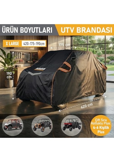 Haegs Utv Brandası, Utv Koruma Kılıfı, Örtüsü, Ağır Hizmet Tipi, Su Geçirmez, 4 Mevsim Koruma, Çift Sıra Koltuklu 4-6 Kişilik Plus İçin Xl-420-175-190cm Siyah