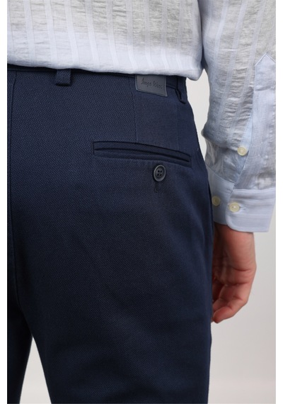 İmza Koyu Lacivert Yan Cep Düz Paça Armürlü Slim Fit Pamuklu Chino Pantolon 1003260161