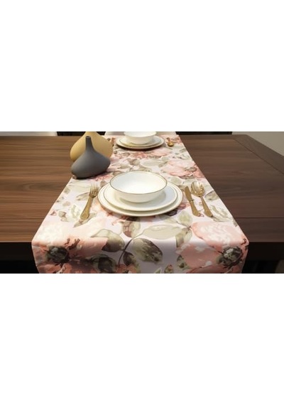 Dekoratif Runner 45x140 Cm Pembe Çiçekli Desenli Çok Renkli