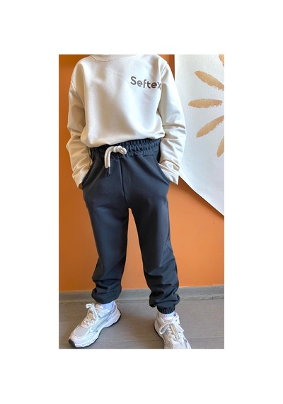 Heyadventure Erkek / Kız Çocuk Cepli Jogger Eşofman Altı Paçası Lastikli Füme Füme