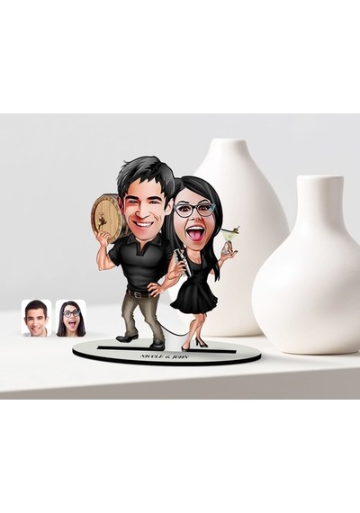 Kişiye Özel Sevgili Karikatürlü Ahşap Biblo Model-18