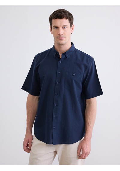 Lcwaıkıkı Classic Lacivert Regular Fit Keten Karışımlı Erkek Gömlek