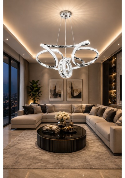 Monza Lüks Cristalya Serisi Orjinal Krom Kaplamalı 3 Renk Ledli Sarkıt Ledli Avize Modern Led Avize-çap 50 Cm Krom Krom