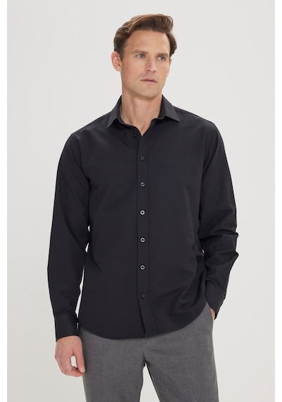 AC&Co / Altınyıldız Classics Erkek Sıyah Comfort Fit Geniş Kesim Klasik Yaka Pamuklu Rahat Armürlü Gömlek Siyah AC&Co / Altınyıldız Classics Erkek Sıyah Comfort Fit Geniş Kesim Klasik Yaka Pamuklu Rahat Armürlü Gömlek Siyah