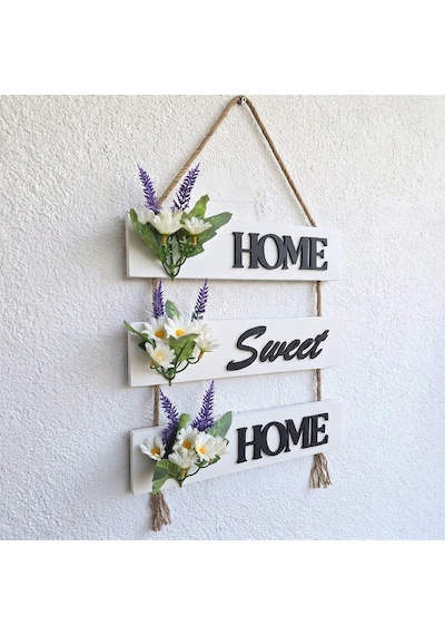 Papatya Çiçekli Home, Sweet, Home Duvar Süsü Beyaz