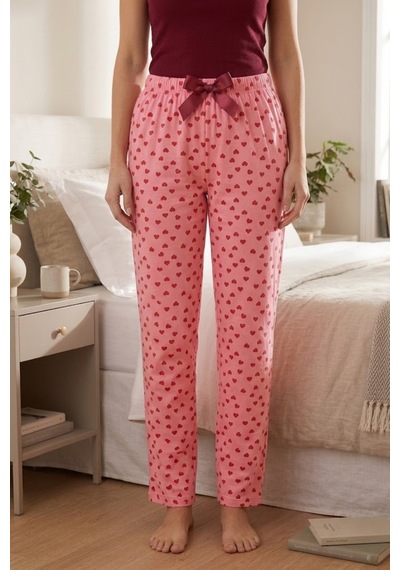 Mataş Kadın Viskon Pijama Altı Rahat Kesim Fiyonk Bağcıklı Bel Pembe