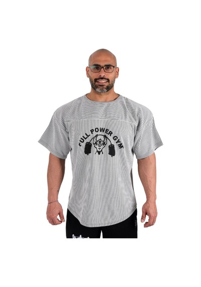 Full Power Gym Oversize Ragtop Spor Tişört Beyaz Çizgili