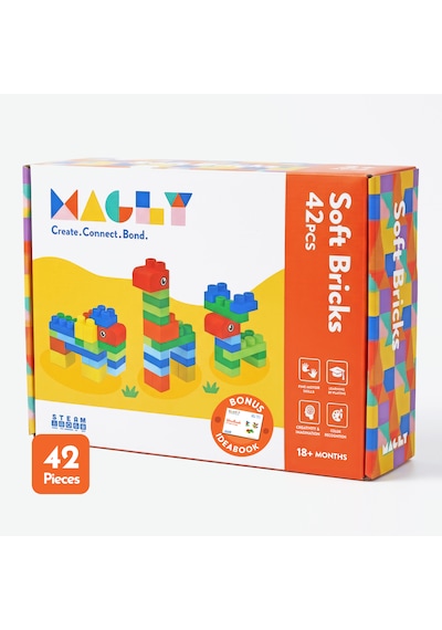 Magly Soft Bricks Yumuşak Yapı Blokları - Çocuklar İçin Renkli Esnek 42 Parça Yapı Blok Seti