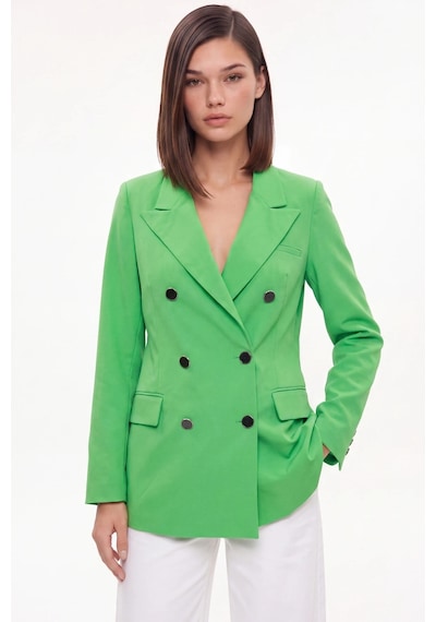 CEMO Yeşil Çift Düğmeli Kruvaze Blazer Ceket Fıstık Yeşili