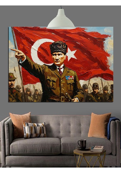 Askeri Üniformalı Atatürk Portresi Dekoratif Kanvas - Mdf Ahşap Tablo