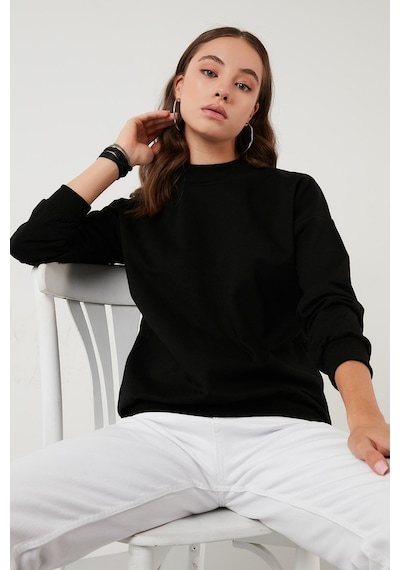Lela Pamuklu Dik Yaka Basic Örme Bayan Sweat 5863323 Siyah