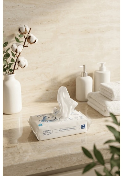 Biyobozunur Mini Islak Mendil %100 Ağaç Lifi Alkolsüz Hassas Ciltler İçin Suda Eriyen Cep Boy 4'lü Paket -54107