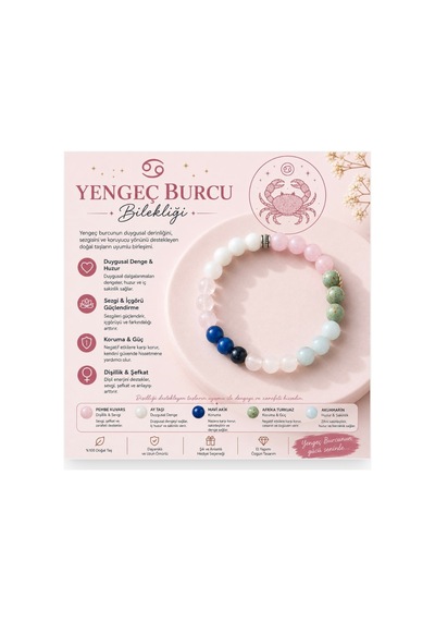 Yengeç Burcu Doğal Taş Bileklik Ay Taşı Pembe Kuvars Mavi Akik Afrika Turkuaz Akik Pembe Pembe