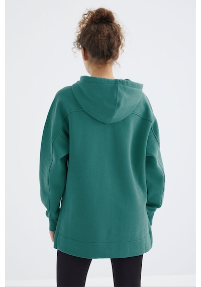 Oversize Kapüşonlu 2li Paket Yaban Gülü-deniz Yeşili Kadın Tunik Sweatshirt - 97242 Gülkurusu
