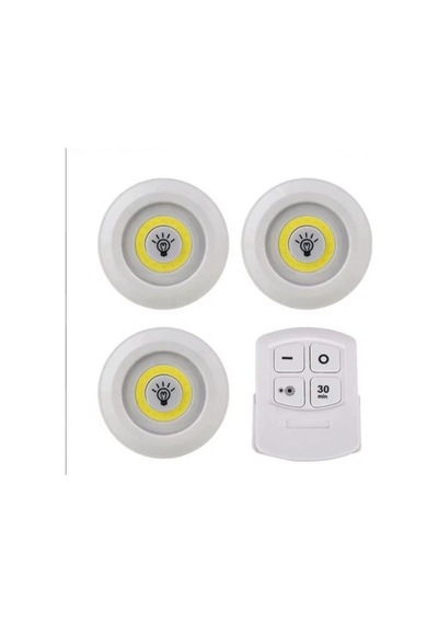 3 Lü Kumandalı Yapışkanlı Kablosuz Pilli Led Spot Lamba Işıldak Çok Renkli