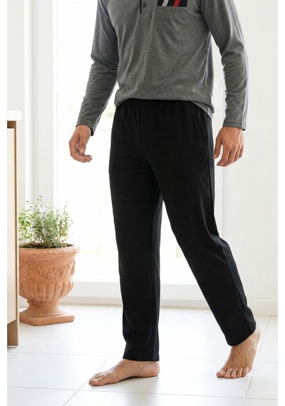 Mataş Erkek Gri Viskon Karışımlı Uzun Kollu Düğmeli Biyeli Soft Pijama Takımı