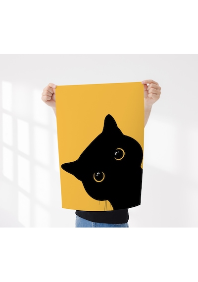Çerçevesiz Poster Kara Kedi, Dijital Baskı Kağıt Poster Kara Kedi, Ofis, Salon Dekorasyon