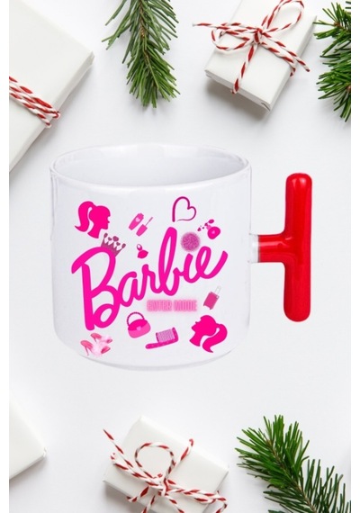 Enter Mode Barbie Baskılı Kırmızı T Saplı Kupa Bardak Porselen Çay Kahve Fincanı