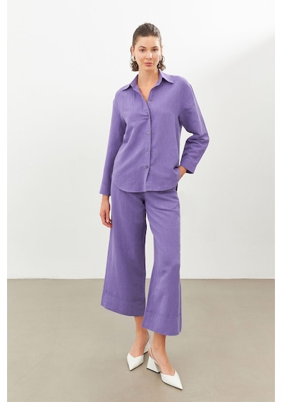 Stella Pulvis Mor Keten Oversize Gömlek Mor