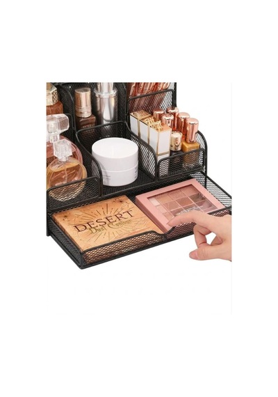 Temel Siyah Metal Mesh Masaüstü Organizer Çekmeceli Çok Bölmeli 25x17x16 Cm 9527b