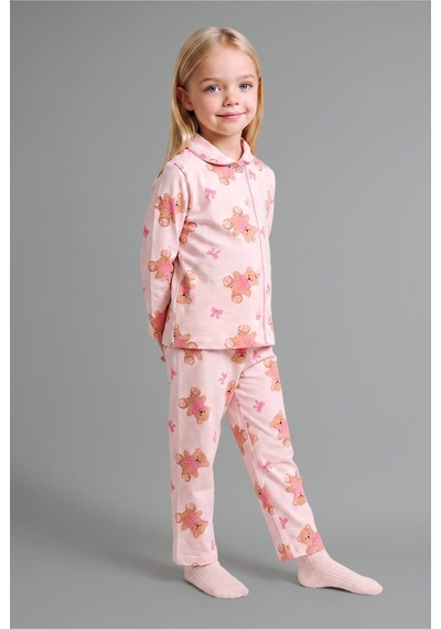 Defacto Ayıcık Desenli Önden Düğmeli 2li Pijama Takımı Kız Bebek I3231a526aupn114 Pembe-pn114