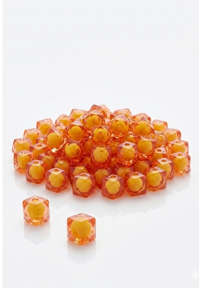 Kübik Serisi Turuncu Kristal Boncuk İçi İncili 10 Mm Janjanlı Akrilik Boncuk Takı, Çanta Boncuğu 50 Gr 100-110 Adet