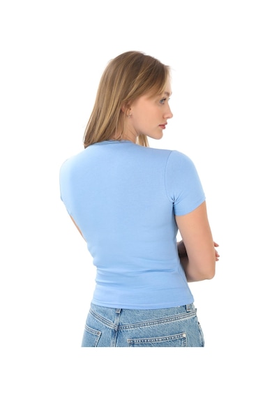 Crop Slim Fit Pamuk Likra Tişört-mavi Mavi