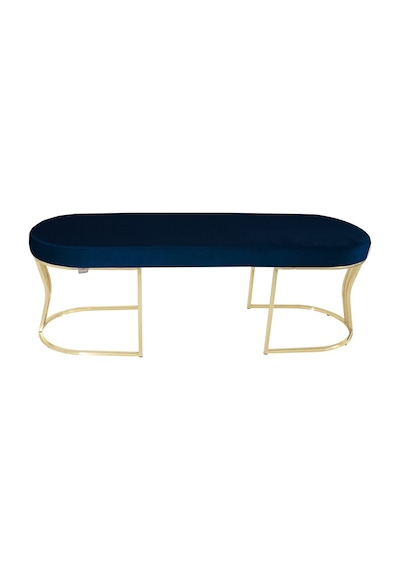 Viego Gold Smooth- Mavi Kapitoneli Model Puf & Bench & Koltuk- Oturak-uzun Makyaj Puff-yatak Odası Ucu &önü