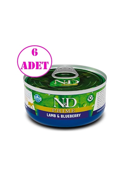 N&D Prime Tahılsız Kuzulu Yaban Mersinli Yetişkin Kedi Konservesi 6 x 70 G