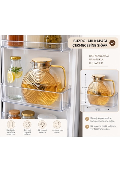 Borosilikat Cam Şeffaf Salyangoz Desenli Filtreli Sürahi 2500 Ml Buzdolabı Kapağına Uygun Isıya Dayanıklı Çay & De