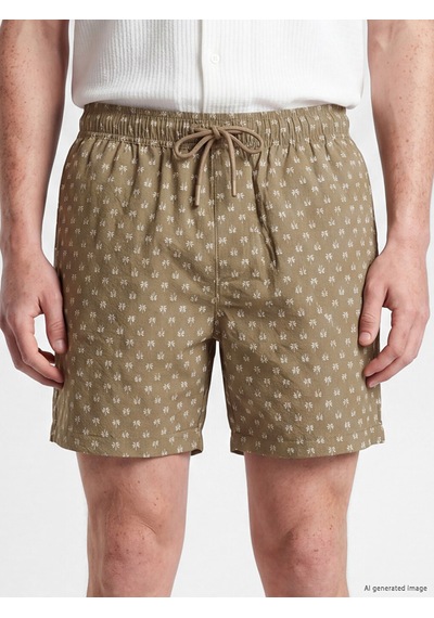 Lcw Swımwear Bej Kısa Boy Desenli Erkek Deniz Şortu