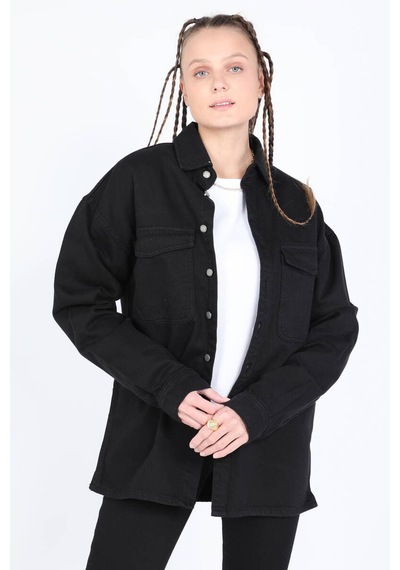Banny Jeans Kadın Oversize Jean Gömlek SİYAH